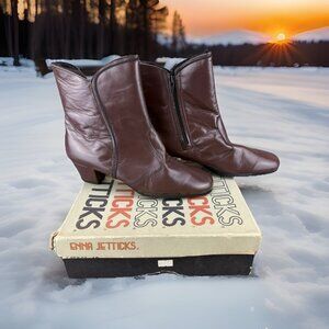 ✅Vintage Faux Fur Lined Brown Winter Booties Women's 9.5N Brown Leather Side Zip